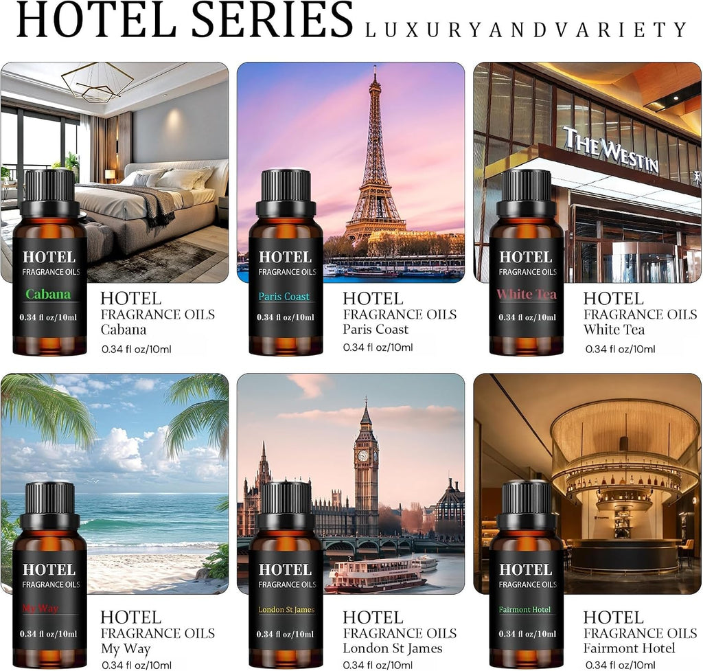 Luxury Scent for Diffuser Oils Set Inspired by Iconic 5-Star Hotels- Aromatherapy Essential Oils for Diffuser & Home - Set of 6