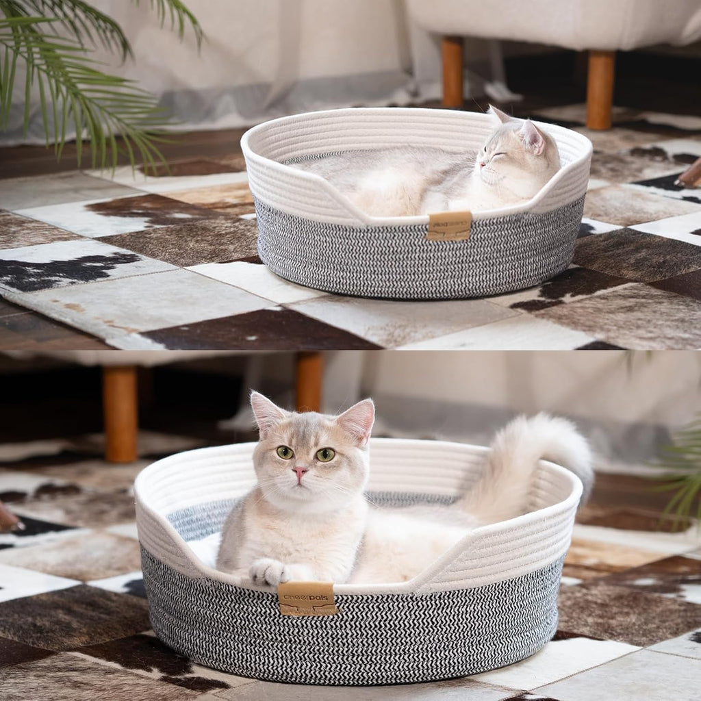 Handwoven Cat Basket Bed Cooling for Indoor Cat with Cushion