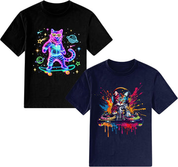 Boys 2 Pack Graphic T-Shirts, Stretch Short Sleeve Tees