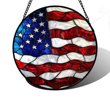 US National Flag Pattern Stained Glass Window Hanging Suncatcher Gifts 6.3"