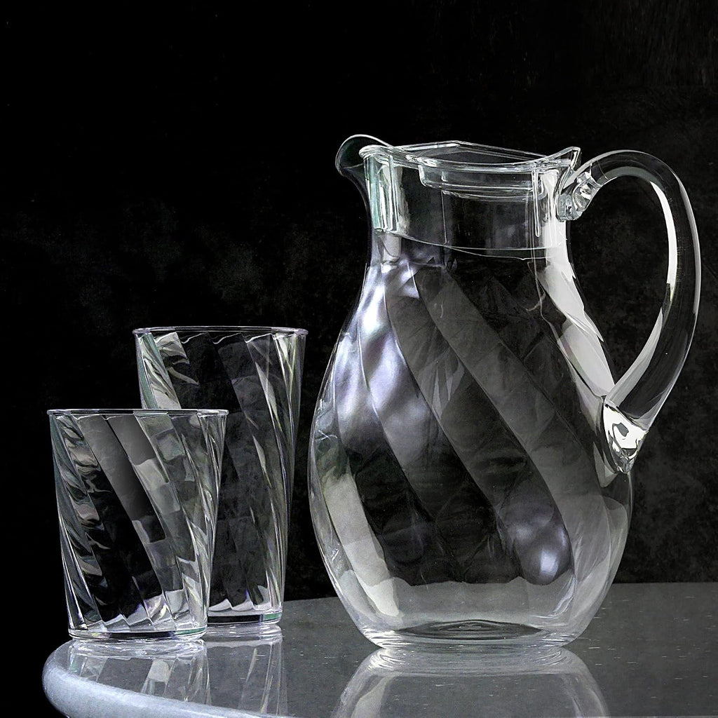 Bubbly Whirly - Plastic Pitcher (64 oz, 2 Quart), Clear Water Pitcher with Lid, Fridge Jug, BPA-Free, Shatter-Proof
