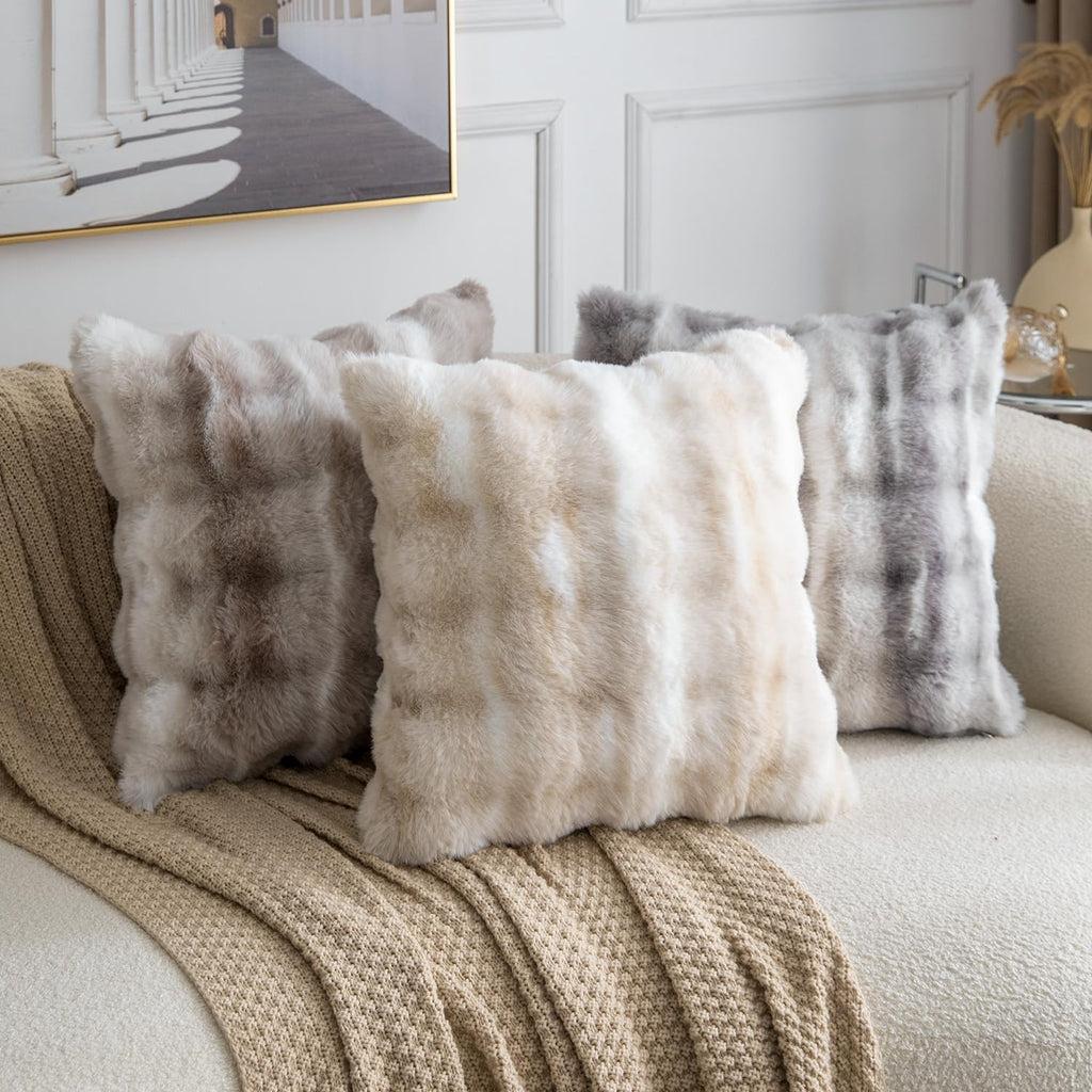 Pack of 2 Thick Plush Faux Wool Throw Pillow Covers Soft Boho Throw Pillows Luxurious Cushion Covers for Couch Sofa