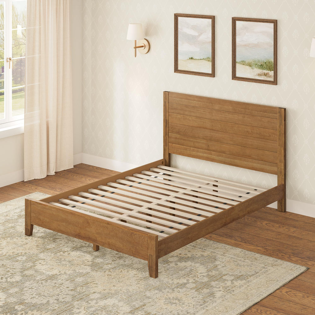Queen Size Bed Frame, 100% Solid Acacia, Dark Wood