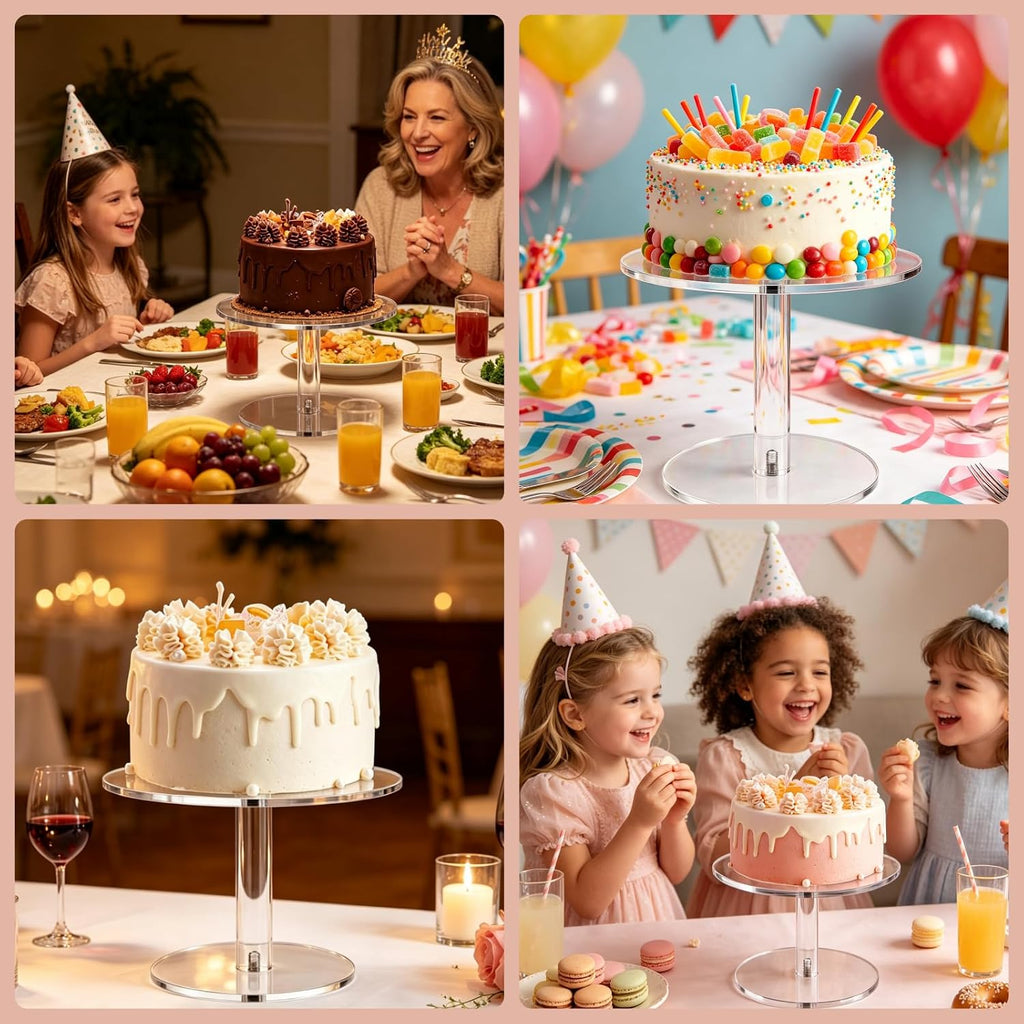 Round Clear Acrylic Cake Stand | Cupcake Display Tray for Birthdays, Weddings, Dessert Serving (Small)