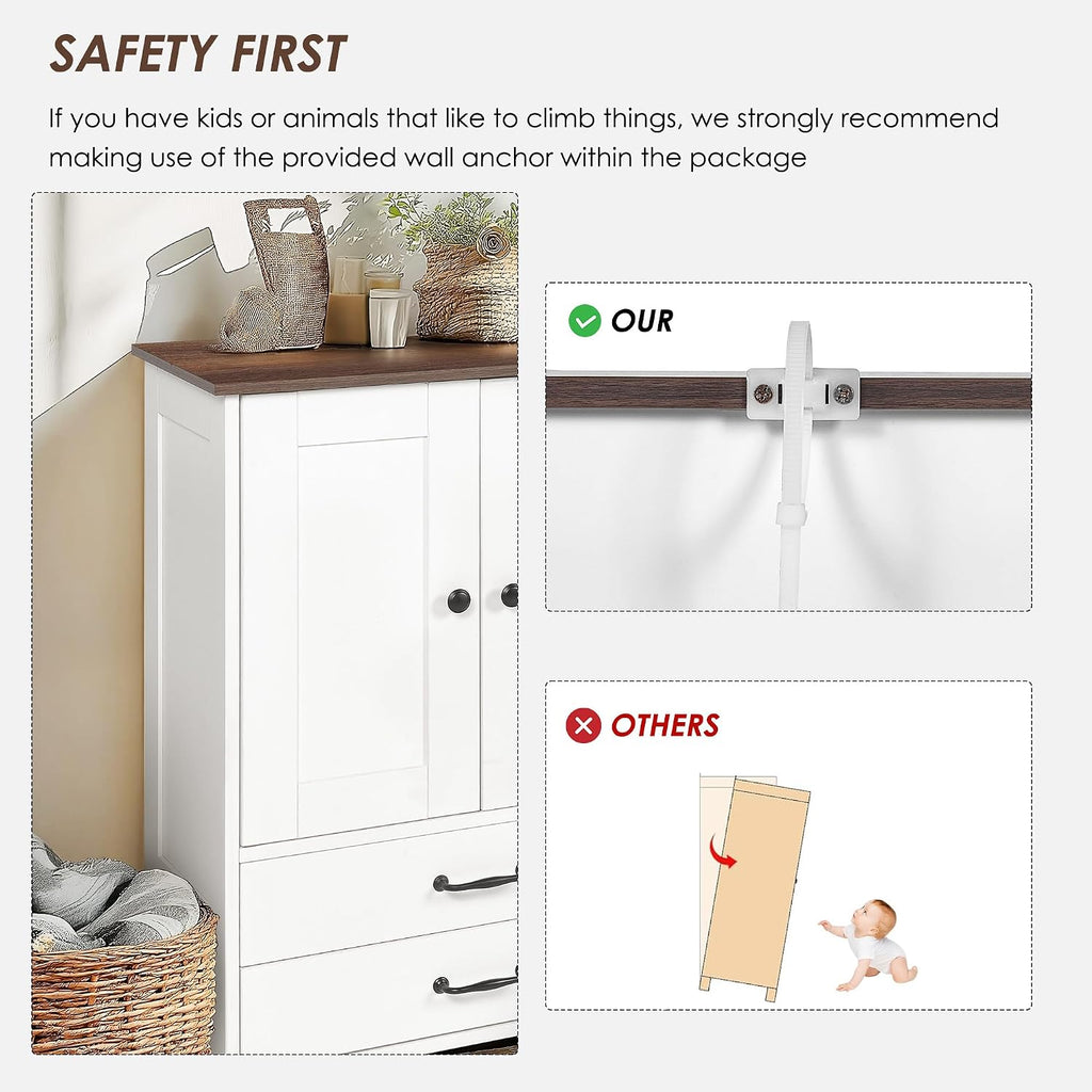 Modern Dog Food Storage Cabinet with 2 Adjustable Doggy Bowls, Pet Feeding Station with Drawer and 3 Hooks for Dogs