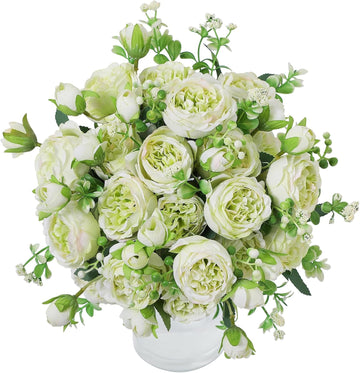 Bunches Peonies Artificial Flowers, Silk Green Peonies Bouquet Faux Flowers Bulk for Table Centerpieces Wedding - Set of 4