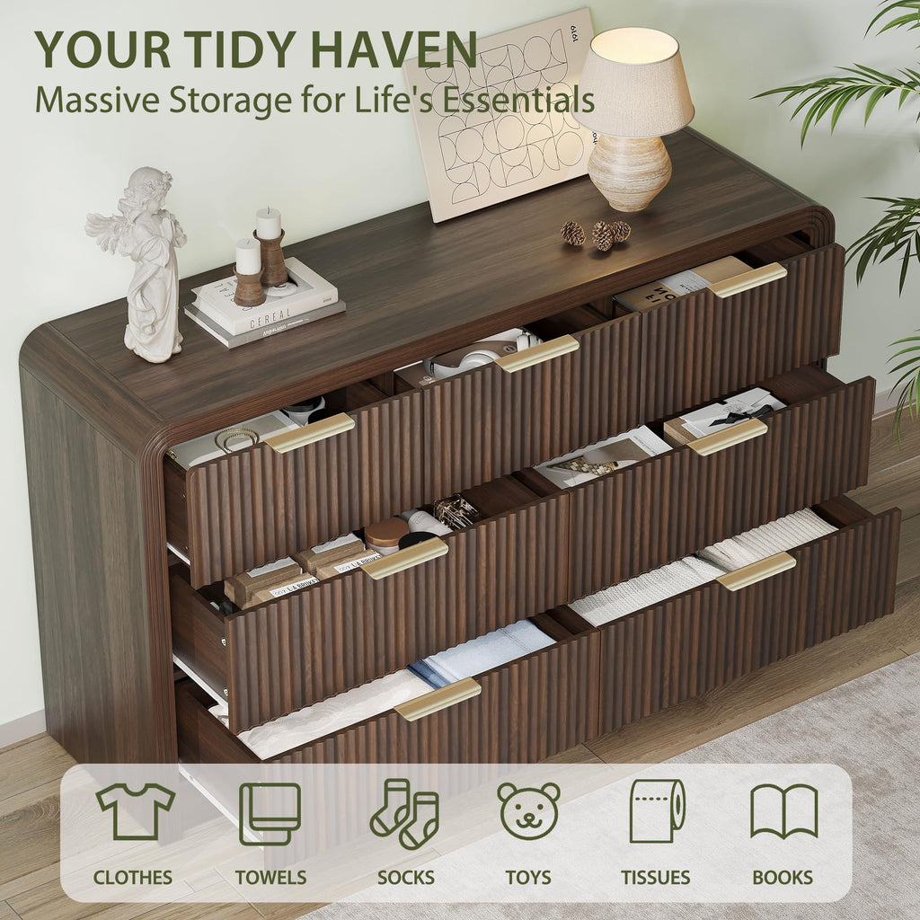 55" W Fluted 7-Drawer Dresser, Walnut