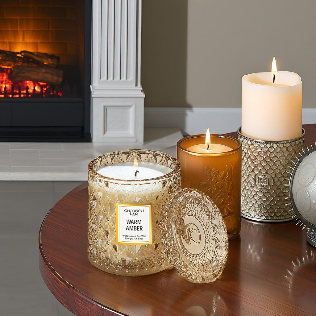 Amber Candles, Luxury Candle Scented, Long Burning Time, Holiday Gifts, All Natural Soy Wax Decorative Candles - Set of 81