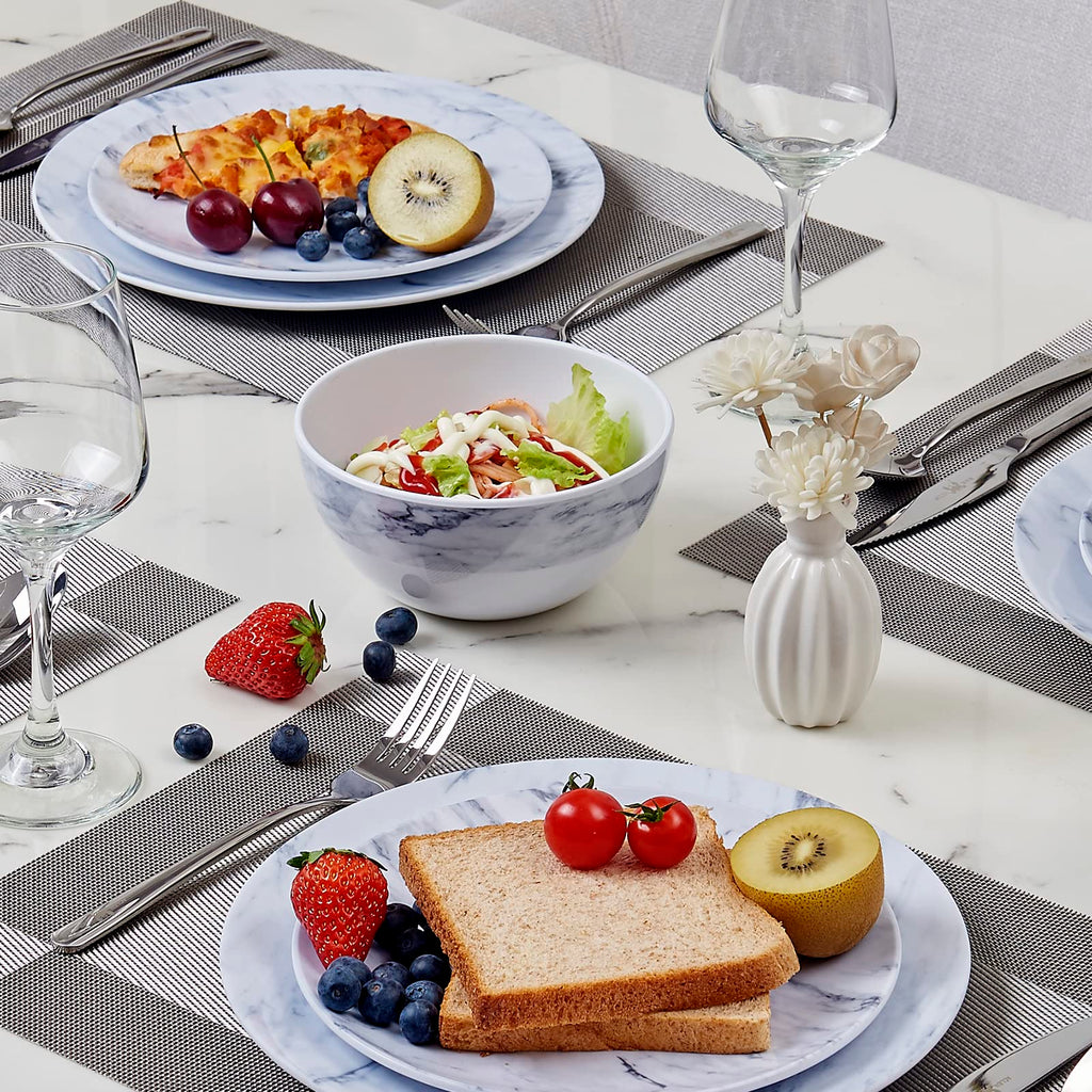 TP 12-Piece Melamine Dinnerware Sets, Service for 4, Marble Pattern