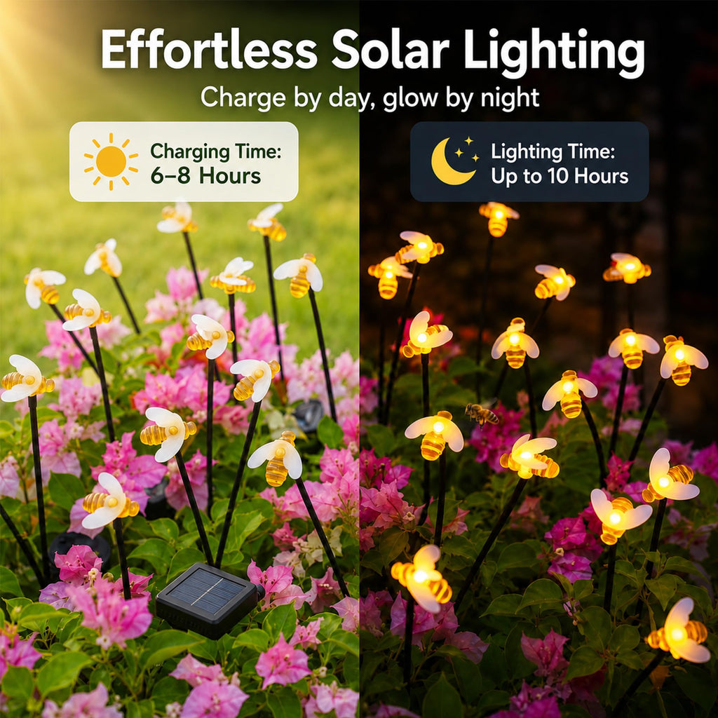 Solar Bee Garden Pathway Lights: 2 Pack 16 LED Swaying Firefly