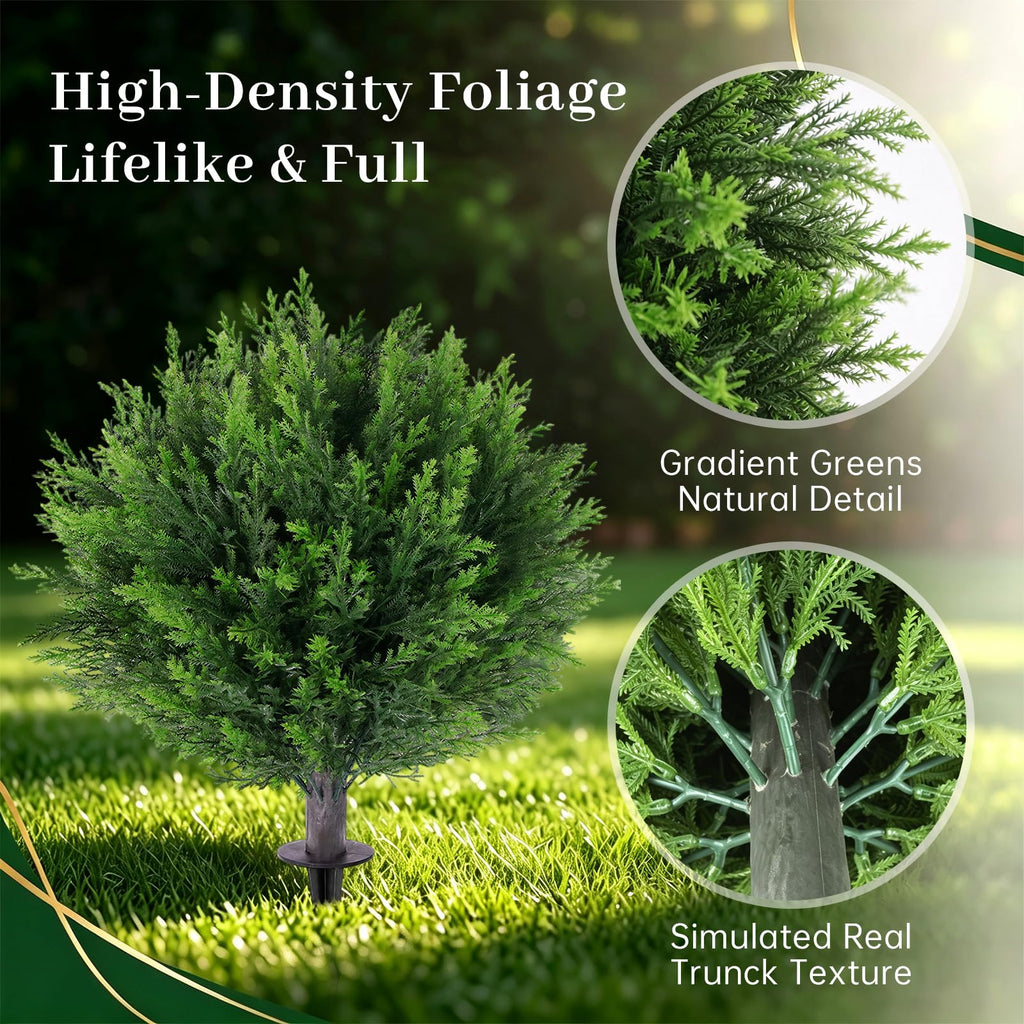 25" Artificial Cedar Topiary Ball with Ground Spike(2 Pack), Garden Decor