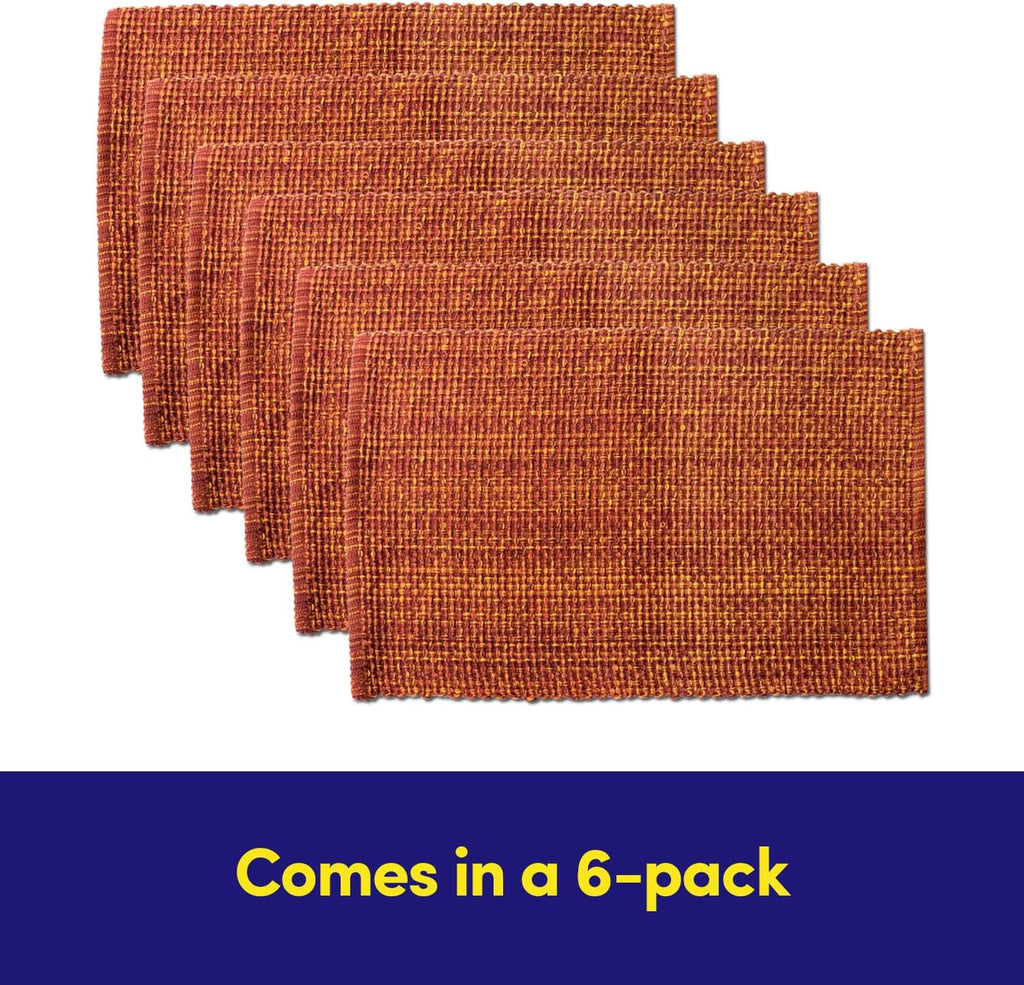 100% Cotton Placemats Rectangle Two Tone Woven Fabric 13" x 19" Soft Durable Table Mat Set, Rust - Set of 6