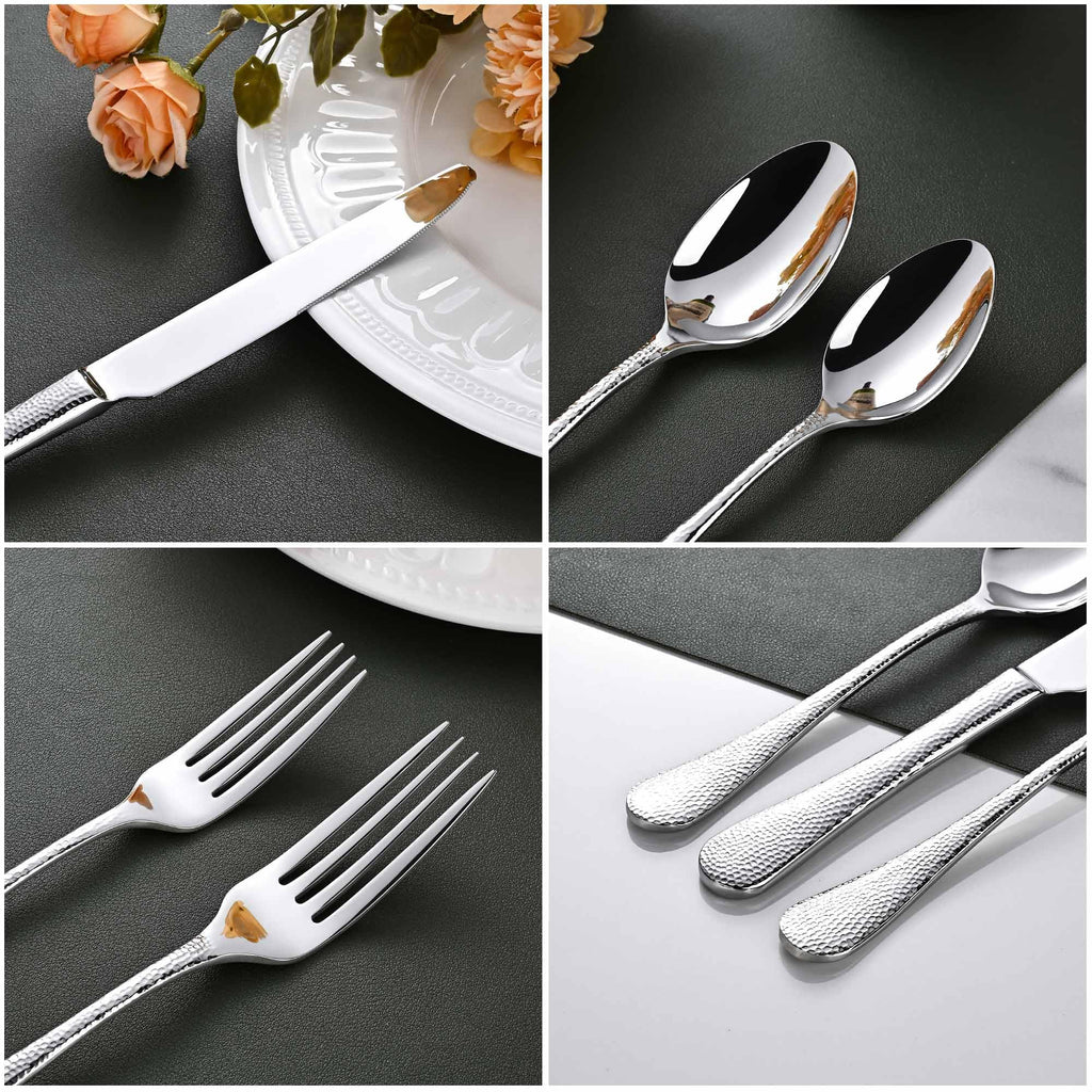 Heavy Hammered Silverware Set for 8, 40 PCS 18/10 Stainless Steel Flatware