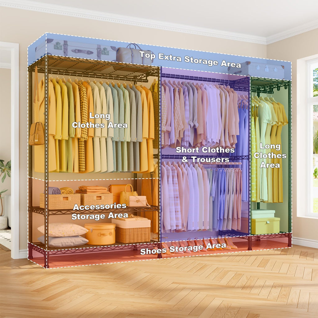 E17 Heavy-Duty Clothes Rack with 2 Expandable Hanging Rods, Black