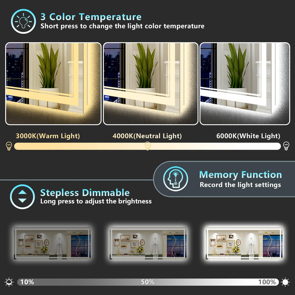 88x38 LED Bathroom Mirror, Backlit & Front Lit Lighted Mirror