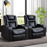 Electric Power Recliner Chair Set of 2, Breathable Leather Home Theater Seating with Hidden Arm Storage