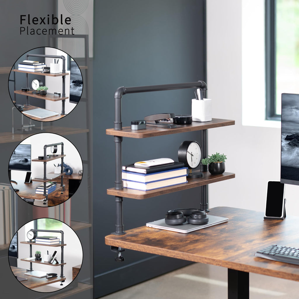 Premium 2-Tier Clamp-on Industrial Pipe Desk Shelf, 24"