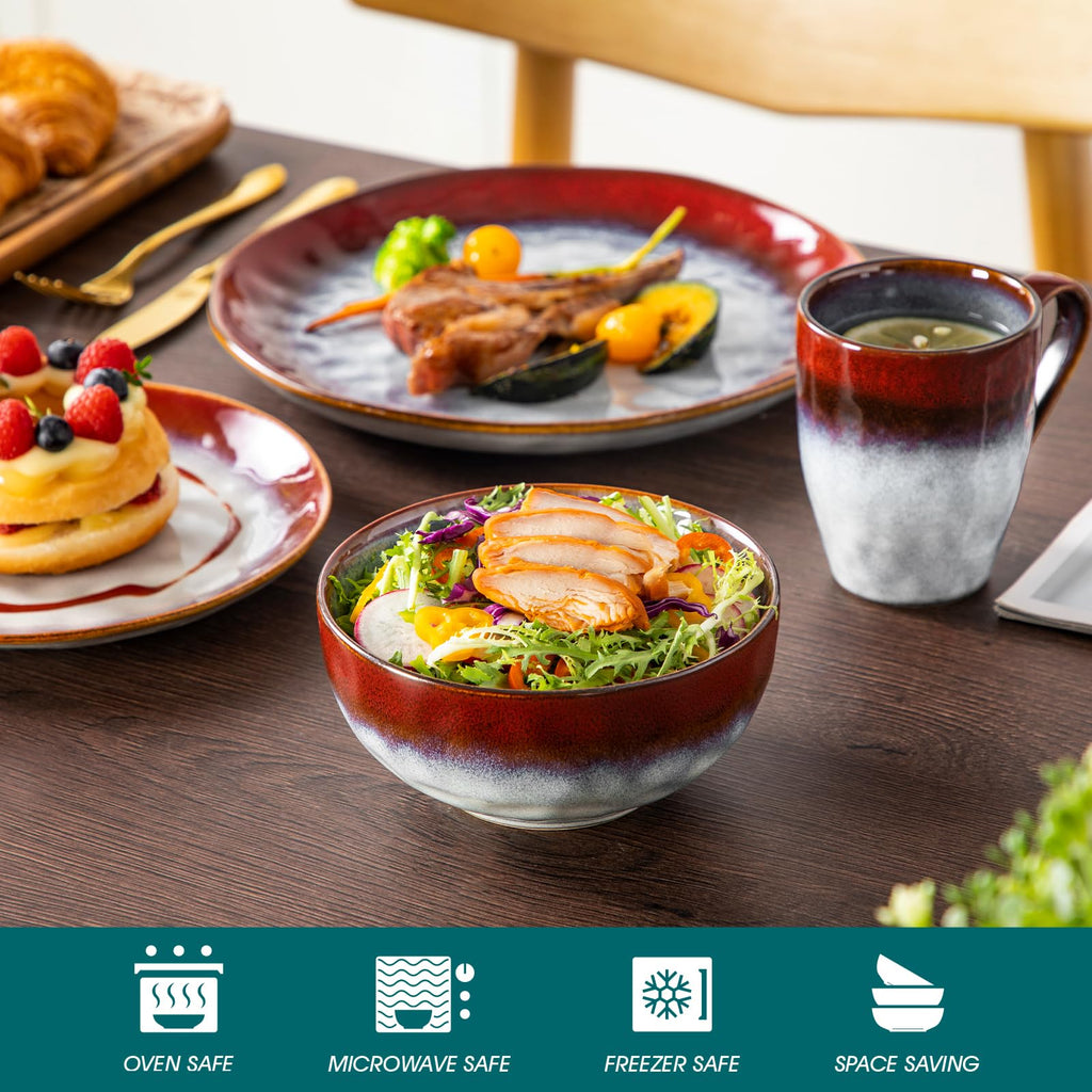 Starry 16 Pcs Dinnerware Set for 4, Handmade Reactive Glaze, Red