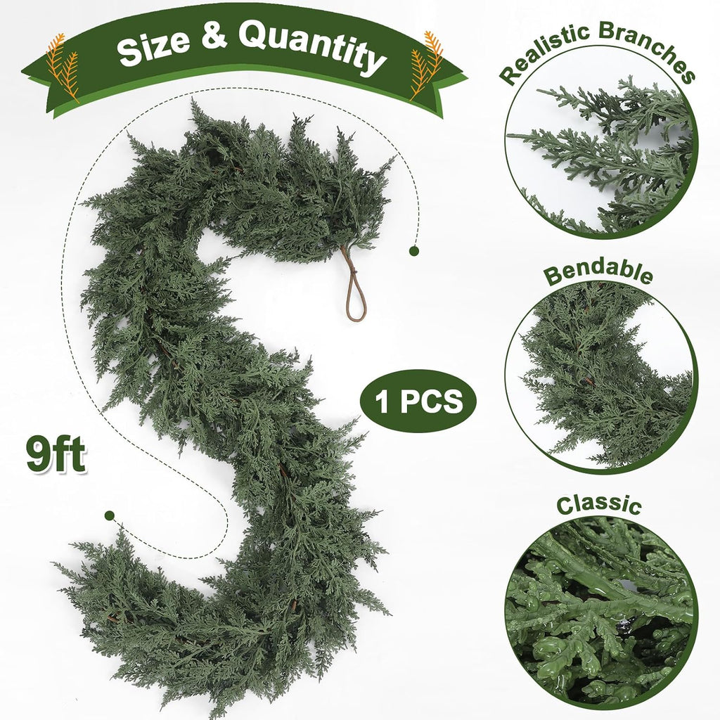 9 ft Artificial Cedar Garland for Christmas - Set of 9