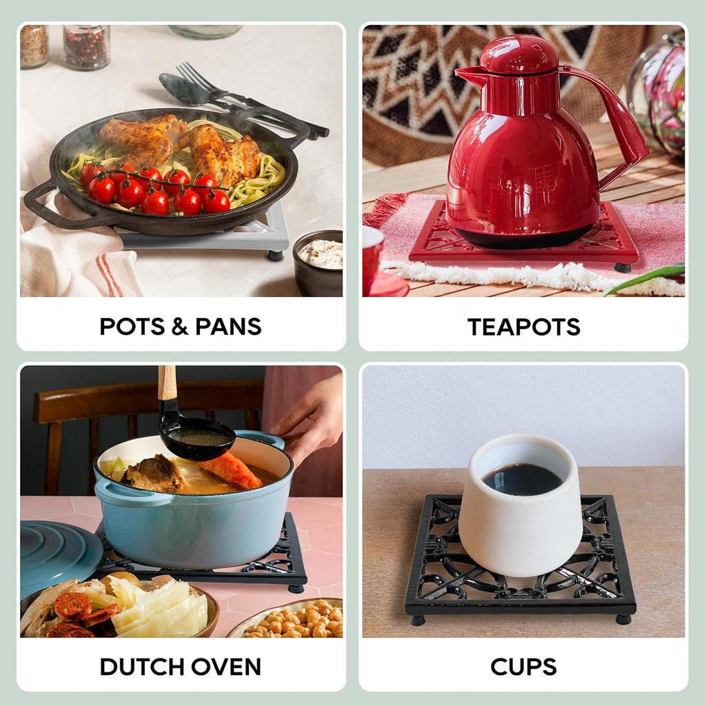 Cast Iron Trivet, Kitchen Pot Heat Resistant Mat Black