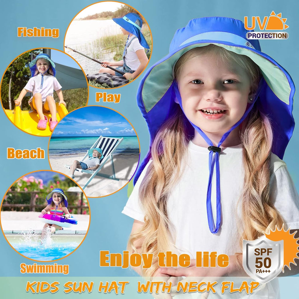 Kids Sun Hats UPF 50+ Sun Protection Hat for Kids with Neck Flap Adjustable Large Brim Beach Fishing Hat -12