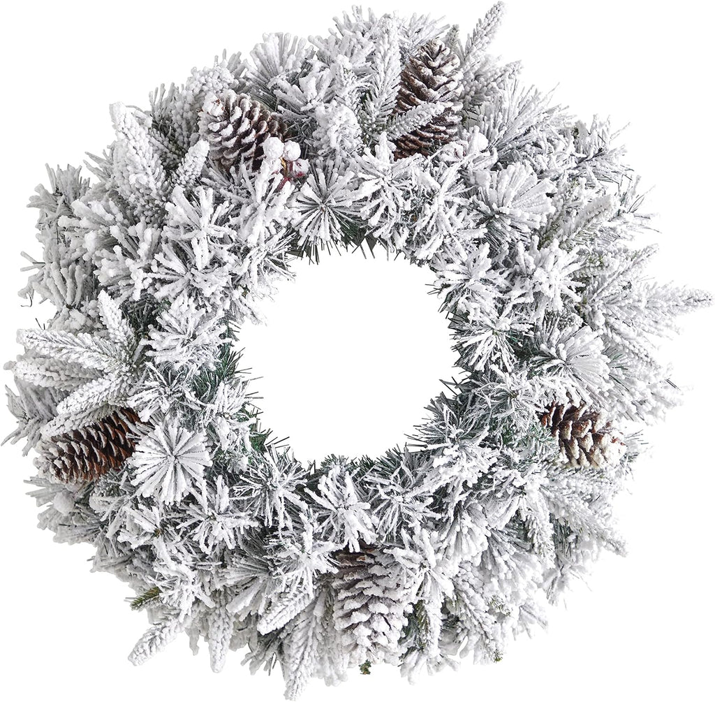 20in. Flocked Artificial Christmas Wreath with 35 Warm White LED Lights
