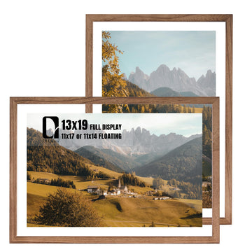 13x19 Floating Picture Frame for 11x17/11x14 Photos, 2-Pack Solid Wood Double Plexiglass Wall Art Frames, Any Size