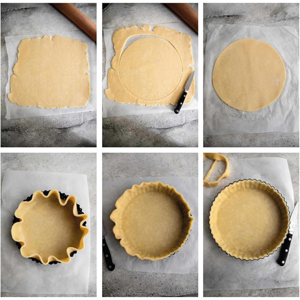 Set of 3 Deep Dish Pie Pan with Removable Bottom - Fluted Carbon Steel Tart Pan for Quiche Lorraine & Pies - Crispy