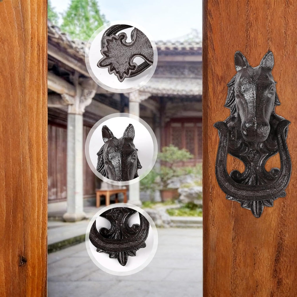 Vintage Cast Iron Horse Head Door Knocker, Heavy Duty Animal Pull Handle