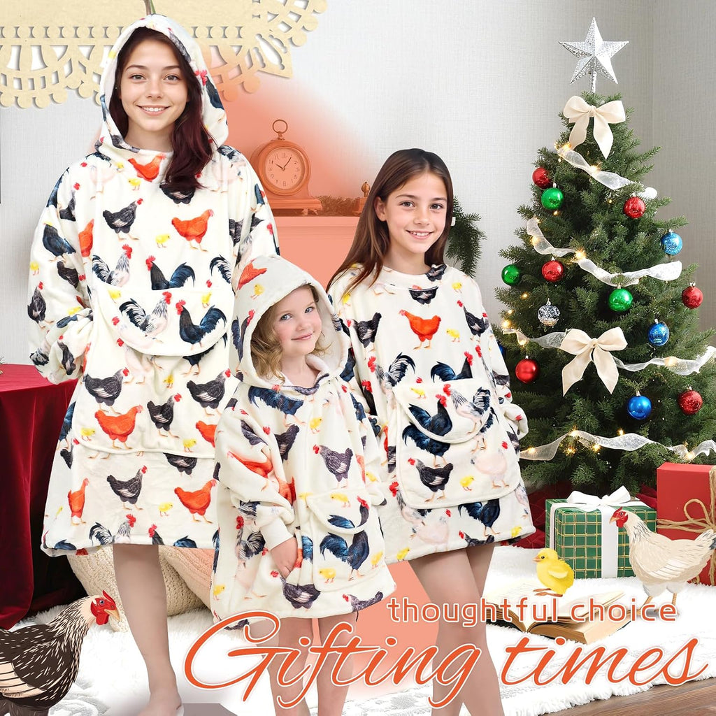 Chicken Wearable Blanket Hoodie for Women - Funny Hooded Blanket with Oversized Pocket - Chicken Decor Gifts for