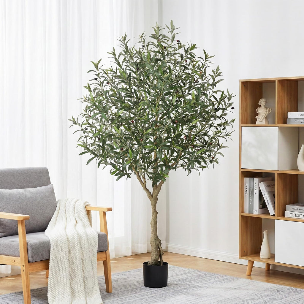 Artificial Olive Tree 7FT Indoor - Faux Olive Tree with Natural Wood Trunk & Realistic Leaves, Tall Potted Fake Olive