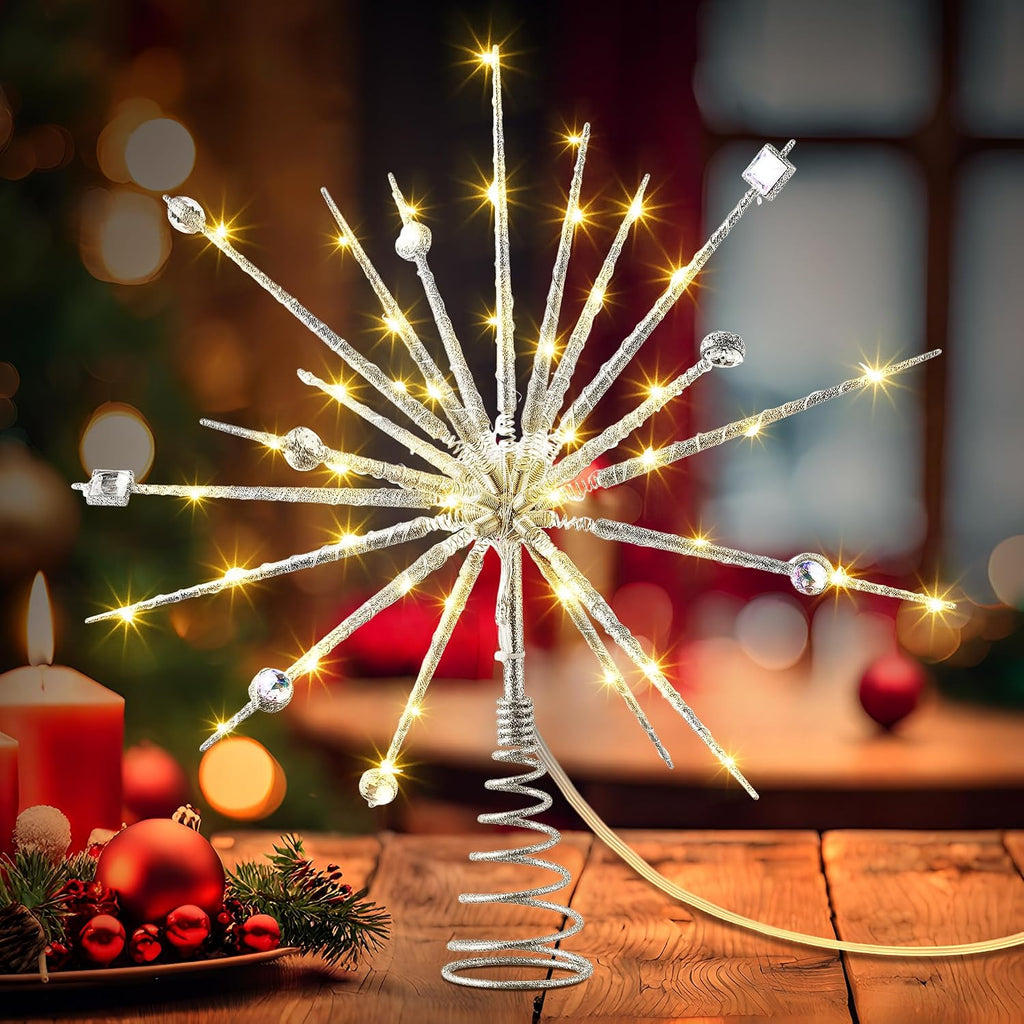 Christmas Tree Topper, with Crystal, Battery Operated, Silver