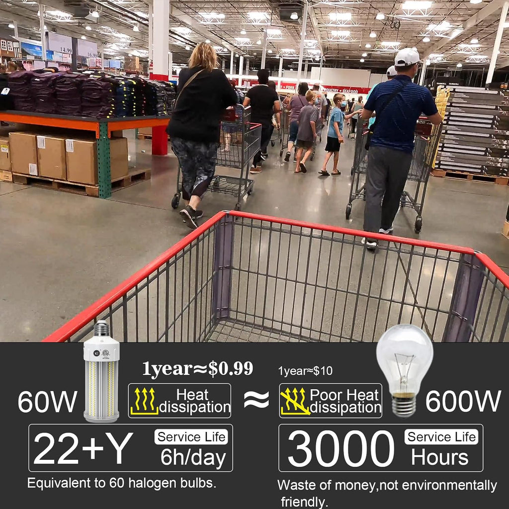 NS LED Corn Light Bulbs 9000 Lumens Super Bright (600W Equivalent), A19 60W E26 5000K Daylight, Energy Saving 90%