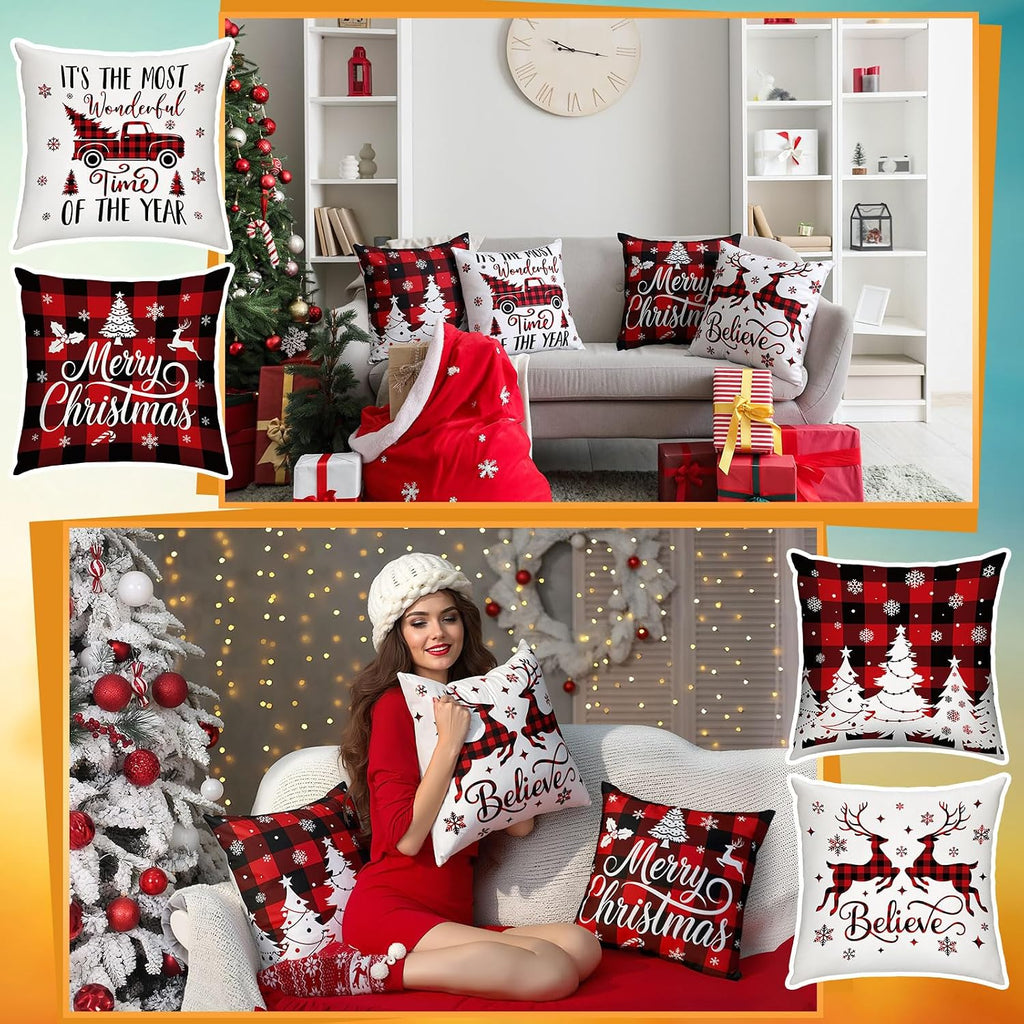 Christmas Pillow Covers 18 x 18 Inch Holiday Throw Pillow Covers Halloween Fall Winter Seasonal Pillowcases - Set of 16