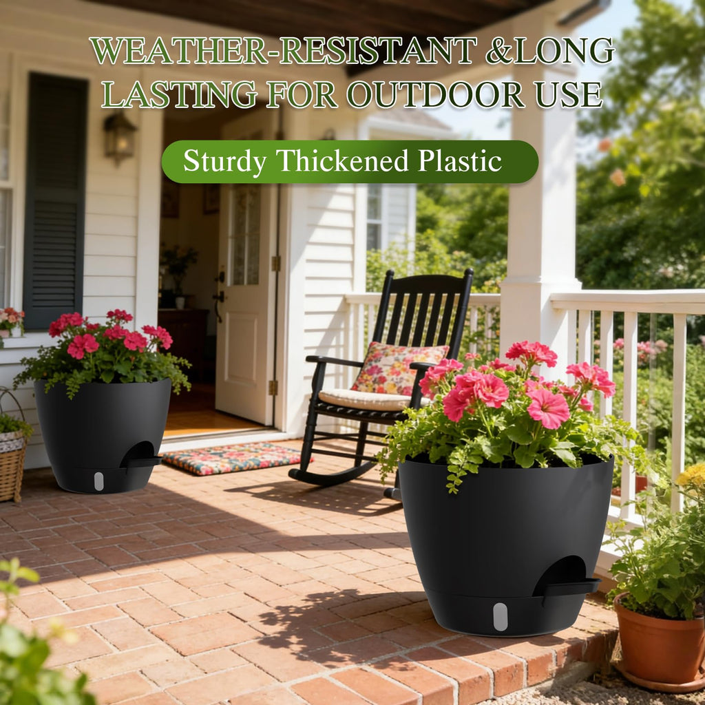 Self Watering Pots with Drainage Holes, 3 Pack 12/10/8 Inch Plant Pots with Water Level Indicator Deep Reservoir