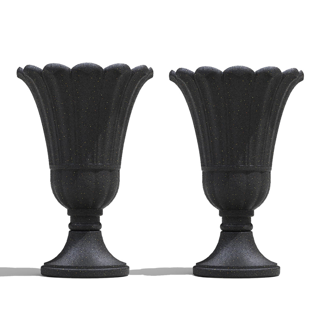 24" Tall Urn Planters Set of 2, Black Outdoor Planter for Porch