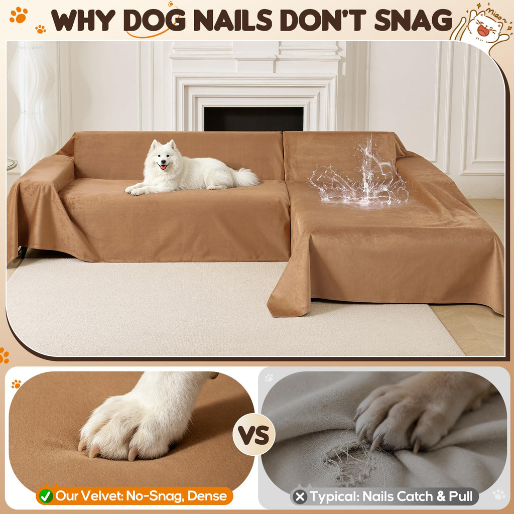 L Shaped Sectional Couch Cover - Anti Scratch Sofa Cover, 2pcs Brown