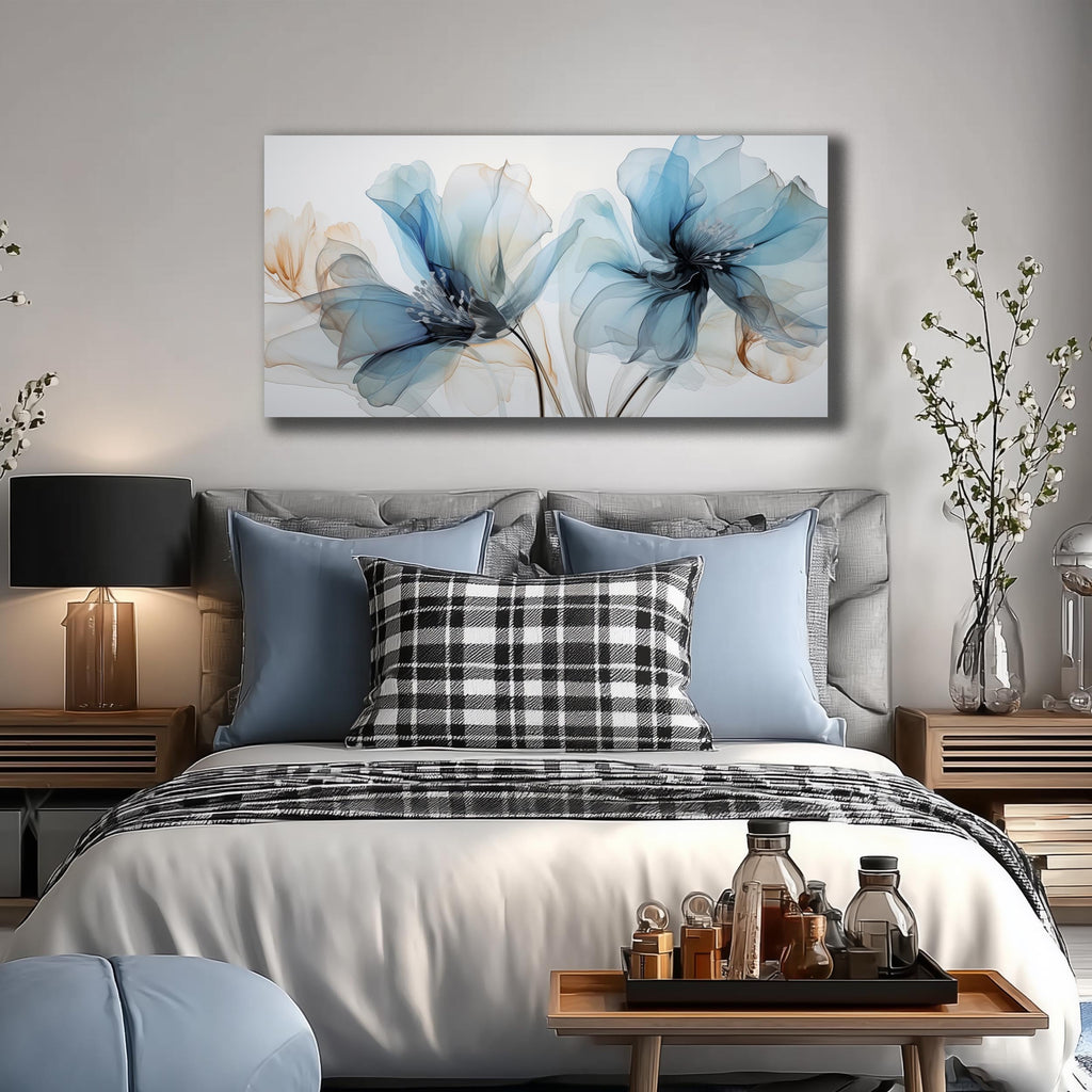 Flower Pictures Wall Decor Blue Canvas Wall Art Women Modern Canvas Wall Art Size 20 x 40 Inch
