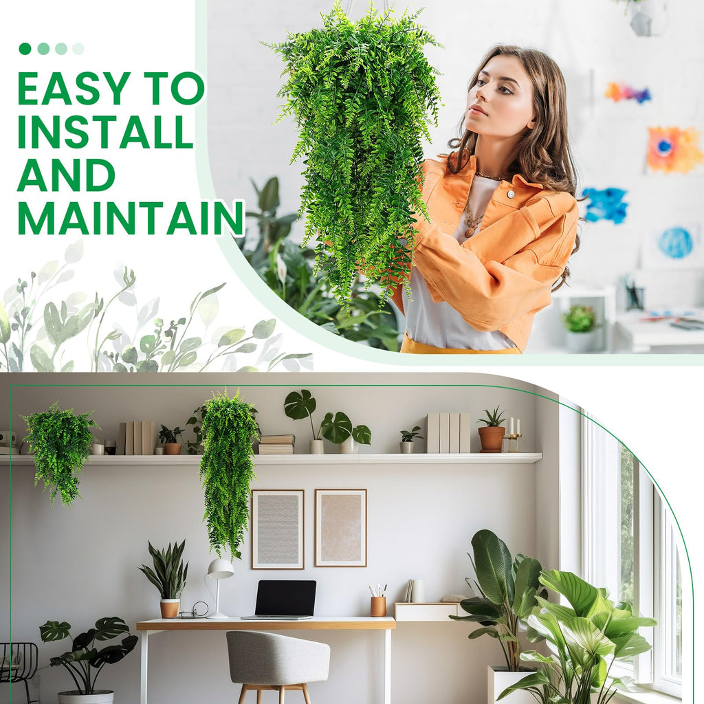 88 Pcs Artificial Hanging Plants Boston Ferns 32 Inch Plastic