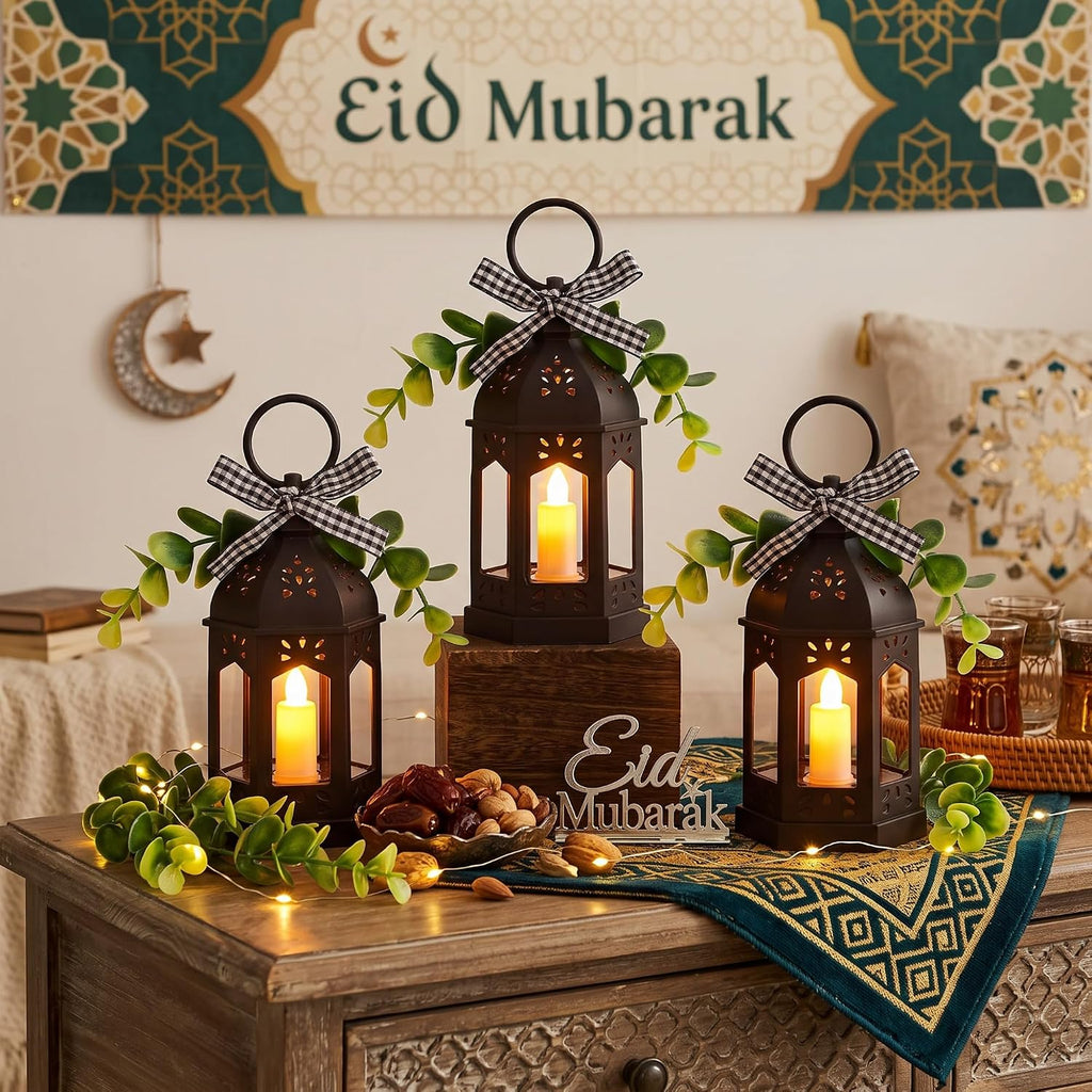 Farmhouse Mini Lanterns for Centerpieces Tiered Tray Decor, Black - Set of 3