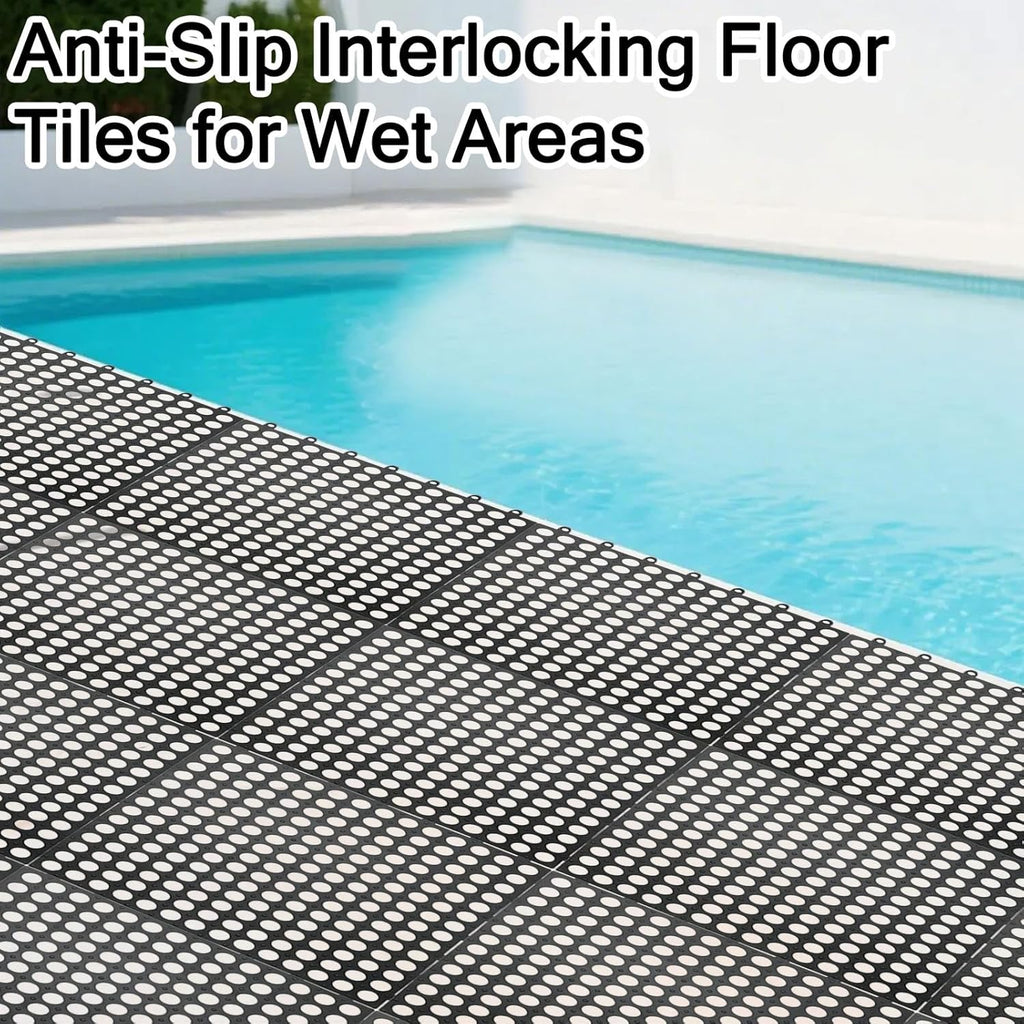 30Pcs Interlocking Drainage Floor Tiles, Modular Interlocking Floor Mats 11.8x11.8 Inch, Non-Slip TPE Quick-Dry Cushion