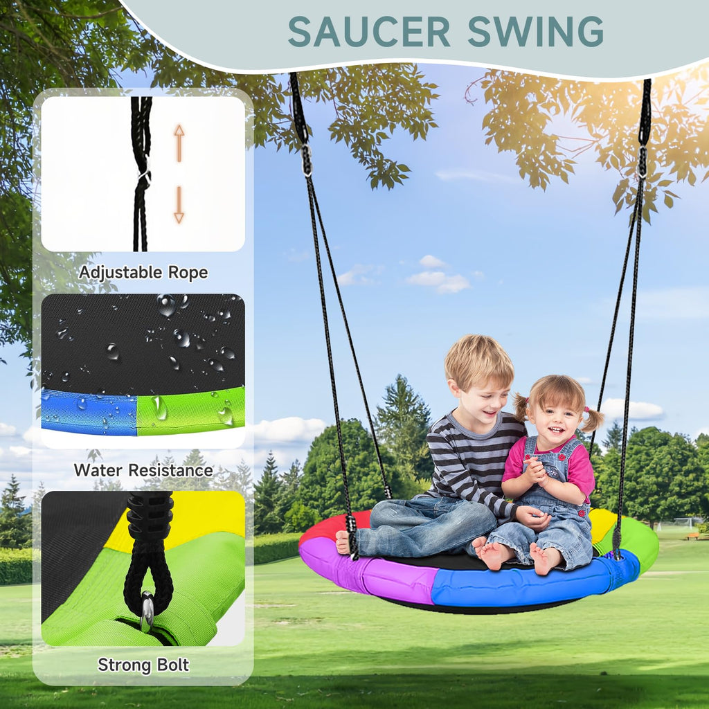 2 in 1 Swing Set for Backyard, Platform & Belt Swing, 440lbs(Blue)