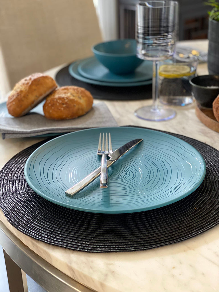 12 Piece Melamine Dinnerware Set - Durable, Dishwasher Safe Plates and Bowls - Casual Dining, Parties, Blue Dish Set