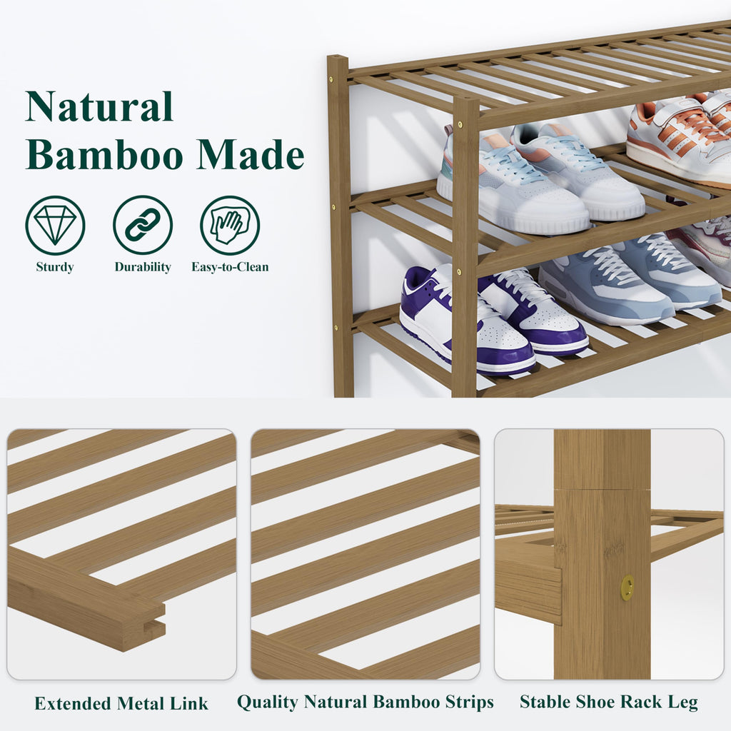 Bamboo Shoe Rack, 14 Vertical Slats, 5 Tier - 26.8" Wide, Walnut