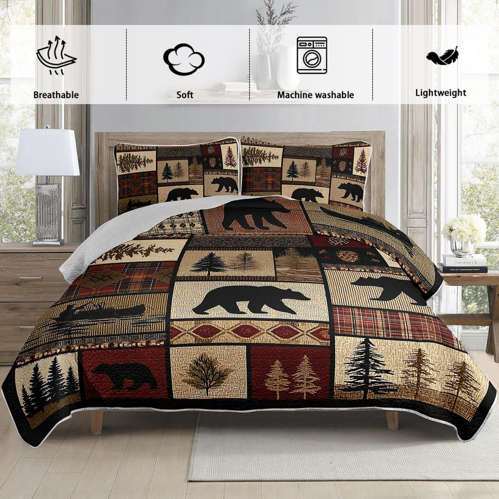 Retro Cabin Quilts, Country Bedding with 2 Pillowcases.