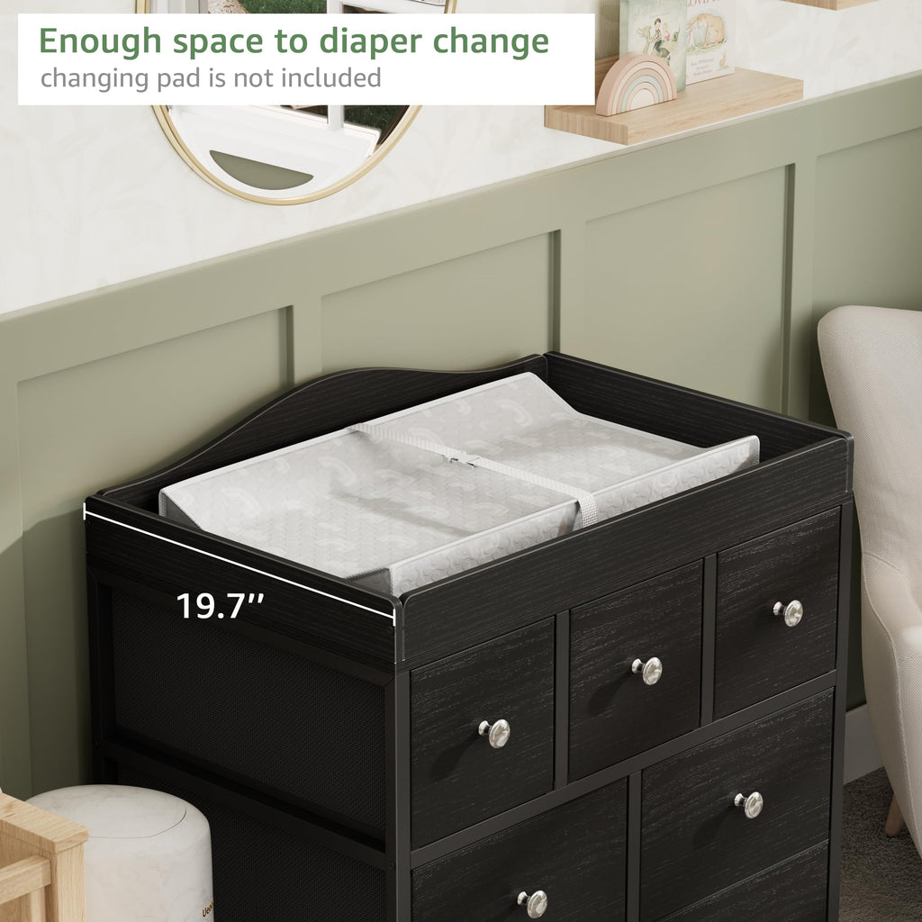 Changing Table Dresser with Storage, Baby Dresser with Changing Table Top Diaper Changing Station with 7 Fabric