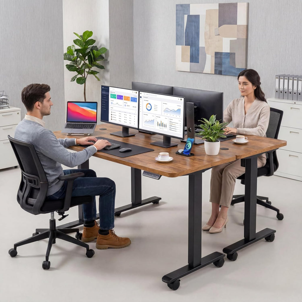 Electric Standing Desk Adjustable Height, 71 x 28 Inch Sit Stand up Desk with Large Mouse Pad, Double Metal Hook,4