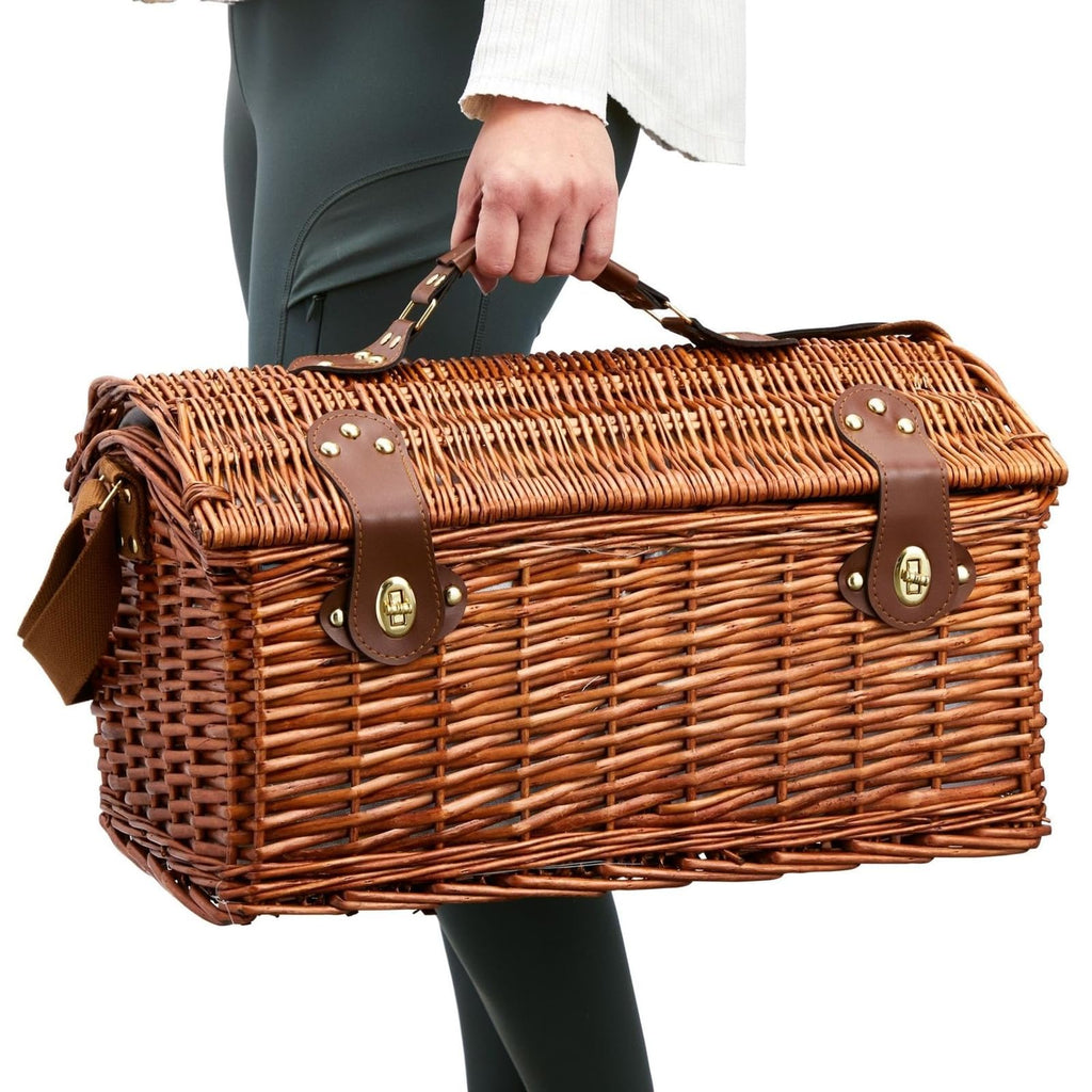 Picnic Basket for 4 People - 18.1 x 12.2 x 10.2 Inches, Brown, Classic - Complete Wicker Picnic Basket Set with