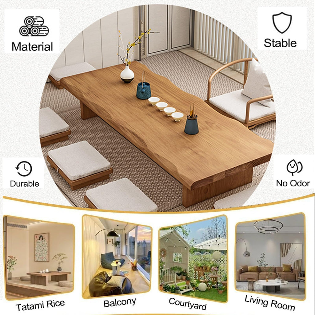 Solid Wood Japanese Low Floor Table Meditation Floor Sitting Altar Table for Living/Tea/Reception Room (Wood
