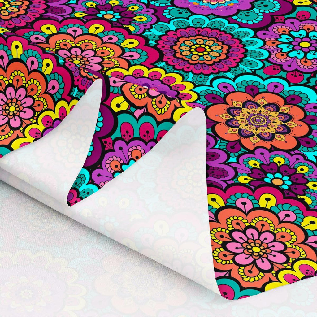 Mandala Flower Soft Polyester No Stretch Fabric by The Yard Watercolor Exotic Boho Floral Plant DIY Fabric by The